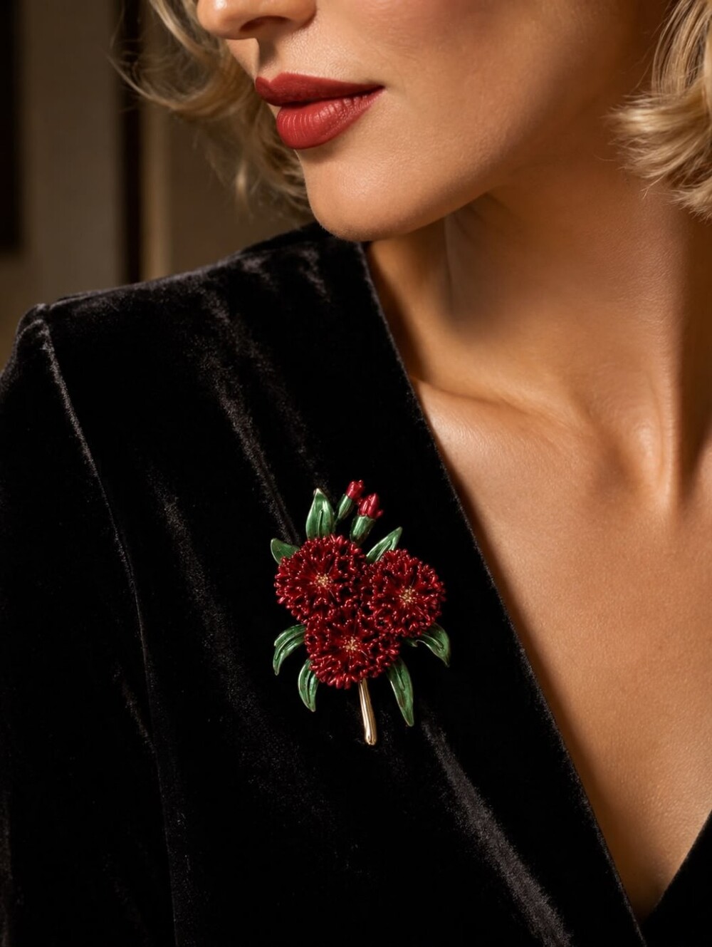 Elegant Red Carnation Flower Brooch - Women Jewelry